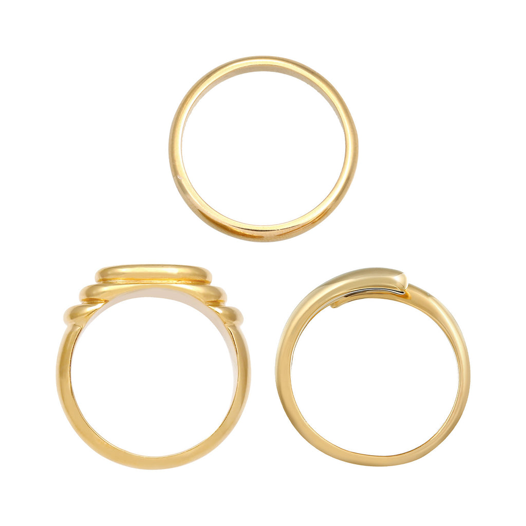 Gold Cincin Perhiasan Perak 925 Wanita Band Signet Wrap Trio Set Basic Gold Plated