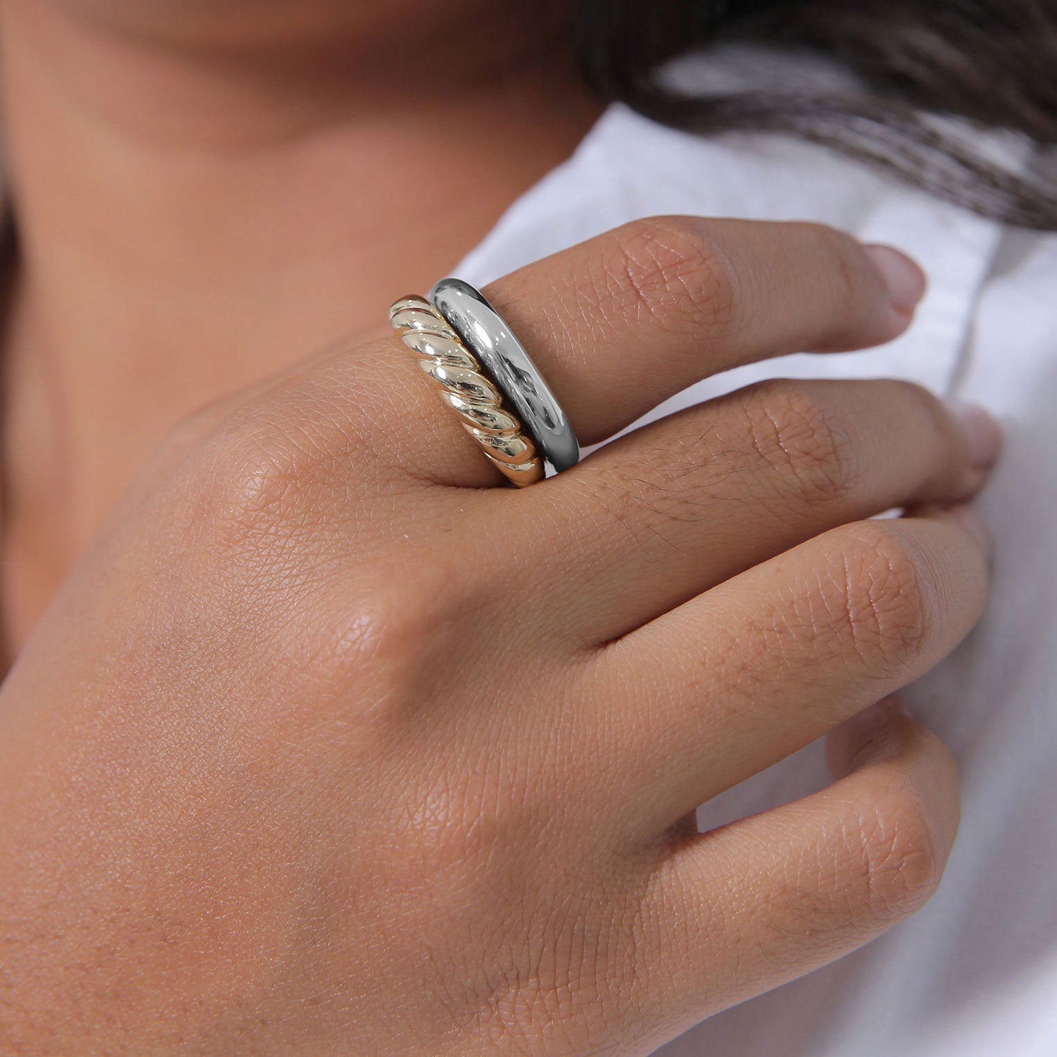 Colored Cincin Perhiasan Perak 925 Wanita Band Set Twisted Blogger Chunky Trend Gold Plated