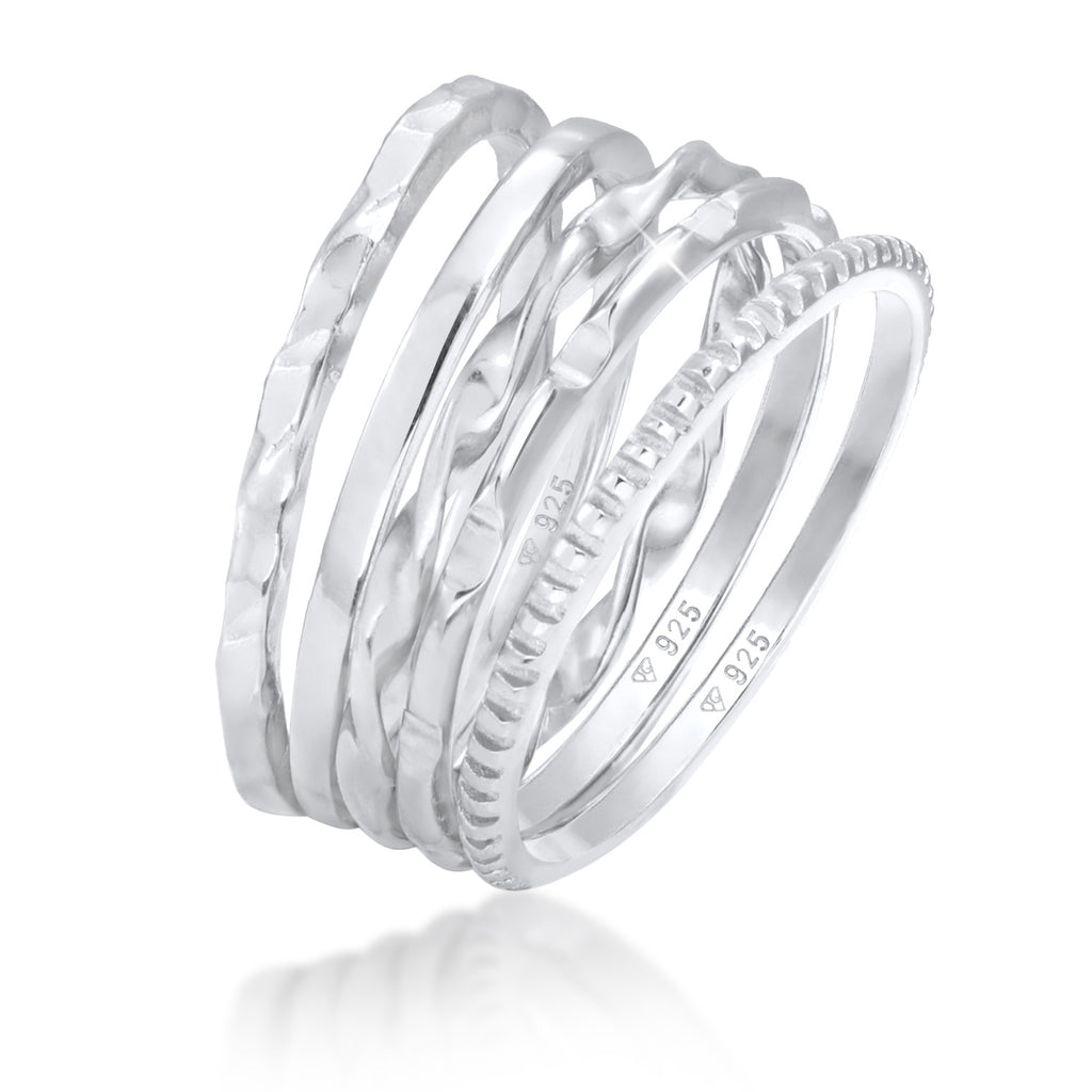Silver Cincin Perhiasan Perak 925 Wanita Stacking Set of 5 Basic Minimal Filigree Trend
