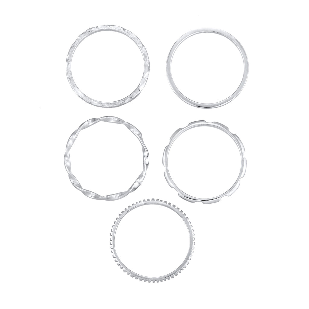 Silver Cincin Perhiasan Perak 925 Wanita Stacking Set of 5 Basic Minimal Filigree Trend