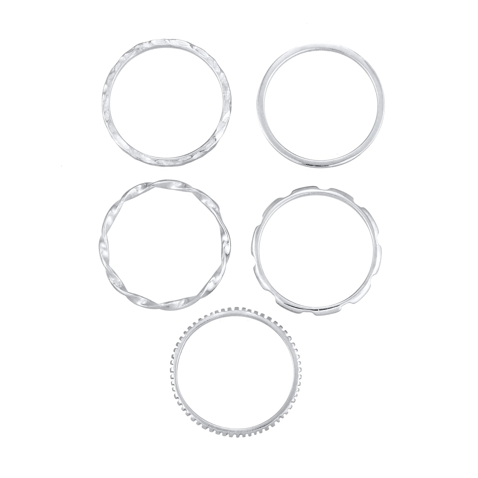 Silver Cincin Perhiasan Perak 925 Wanita Stacking Set of 5 Basic Minimal Filigree Trend