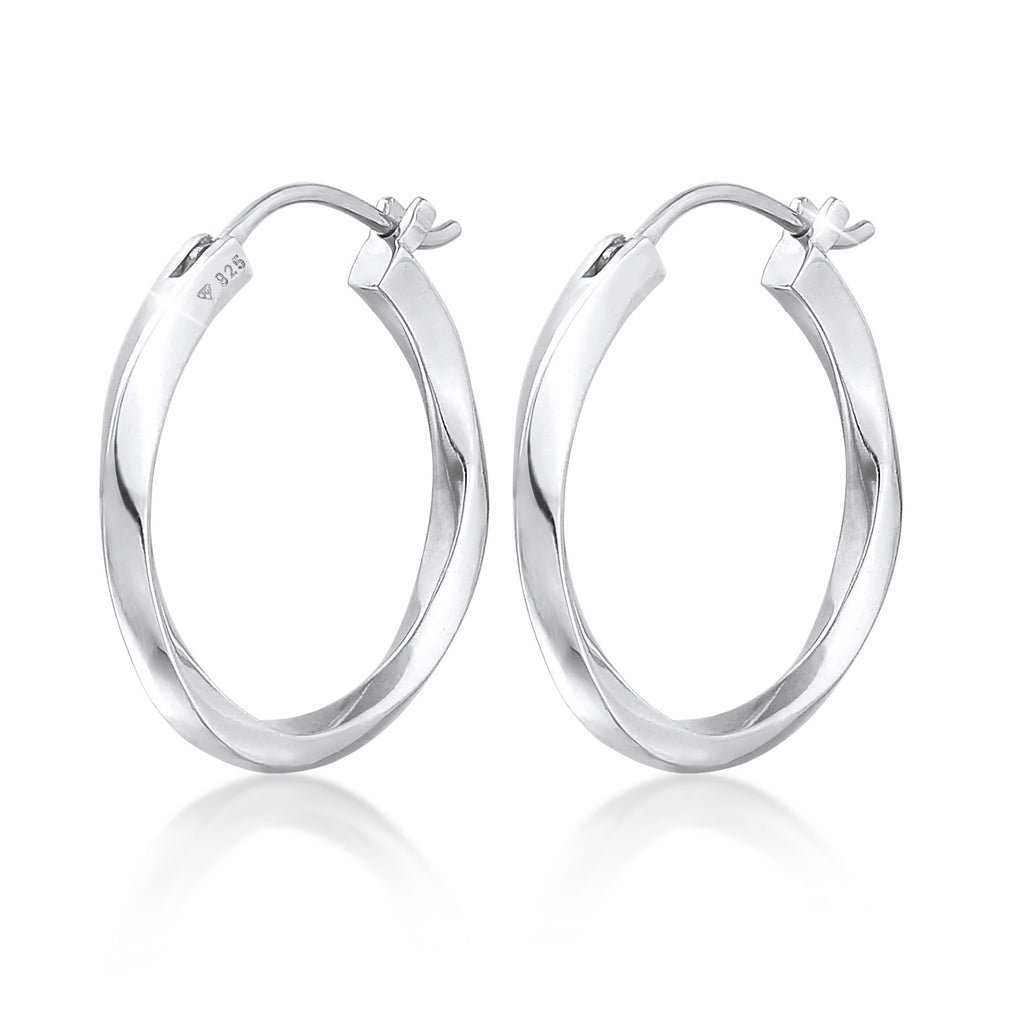 Silver Perhiasan Wanita Perak Asli - Silver Anting Creoles Twisted Trend Basic