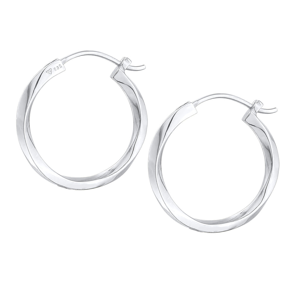 Silver Perhiasan Wanita Perak Asli - Silver Anting Creoles Twisted Trend Basic
