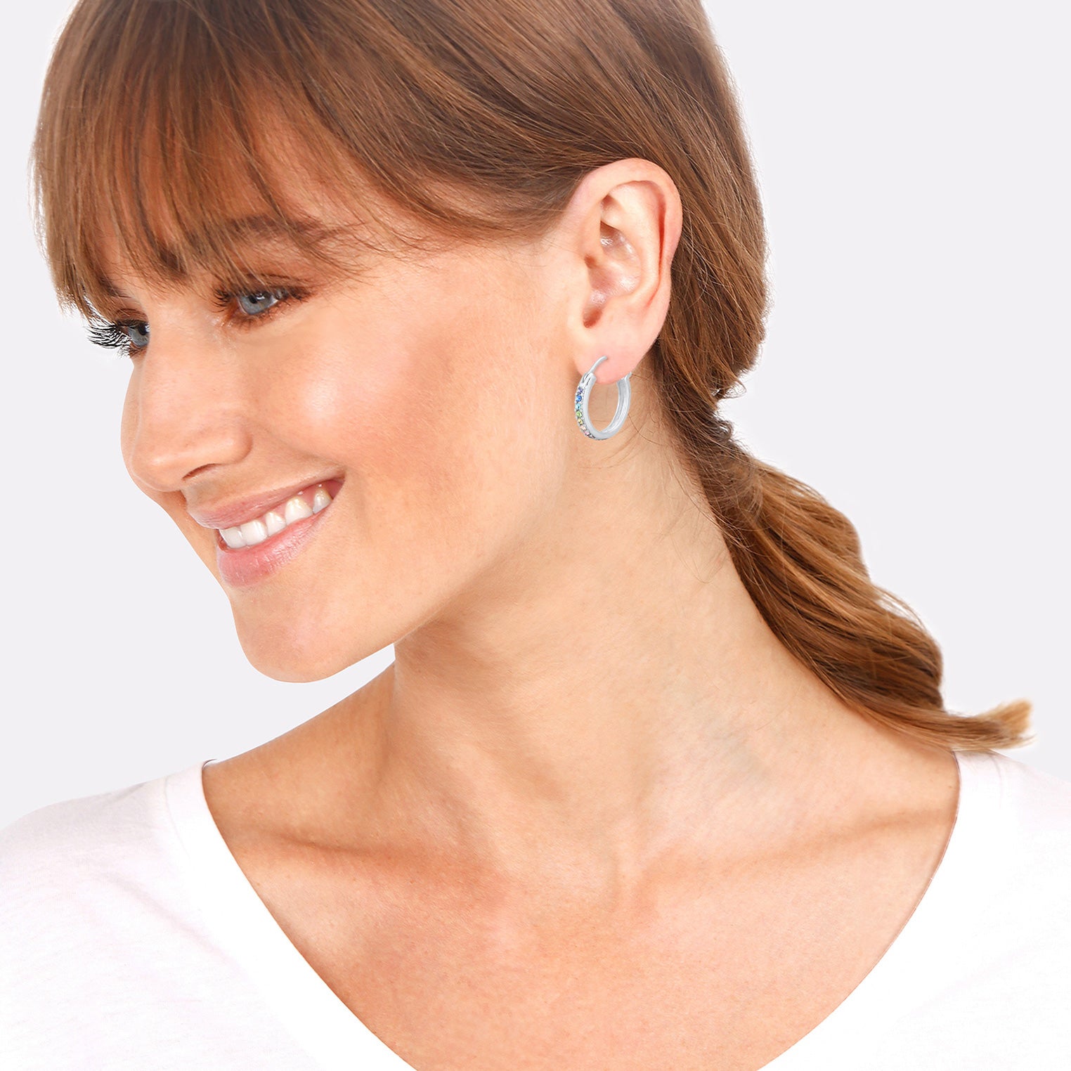 Silver Perhiasan Wanita Perak Asli - Silver Anting Creol Color Full Crystals