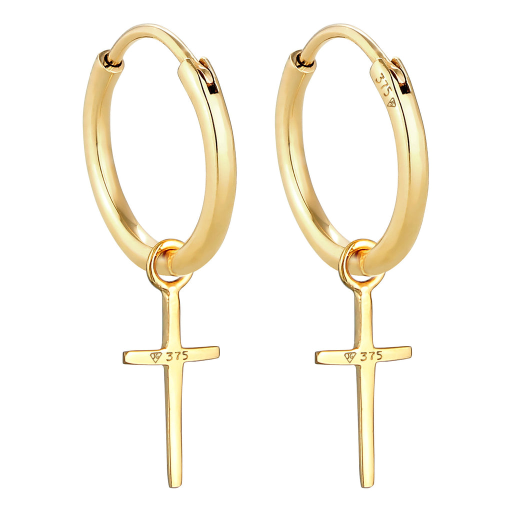 Gold Perhiasan Wanita Emas Asli 375 (9K) Anting Creole Cross
