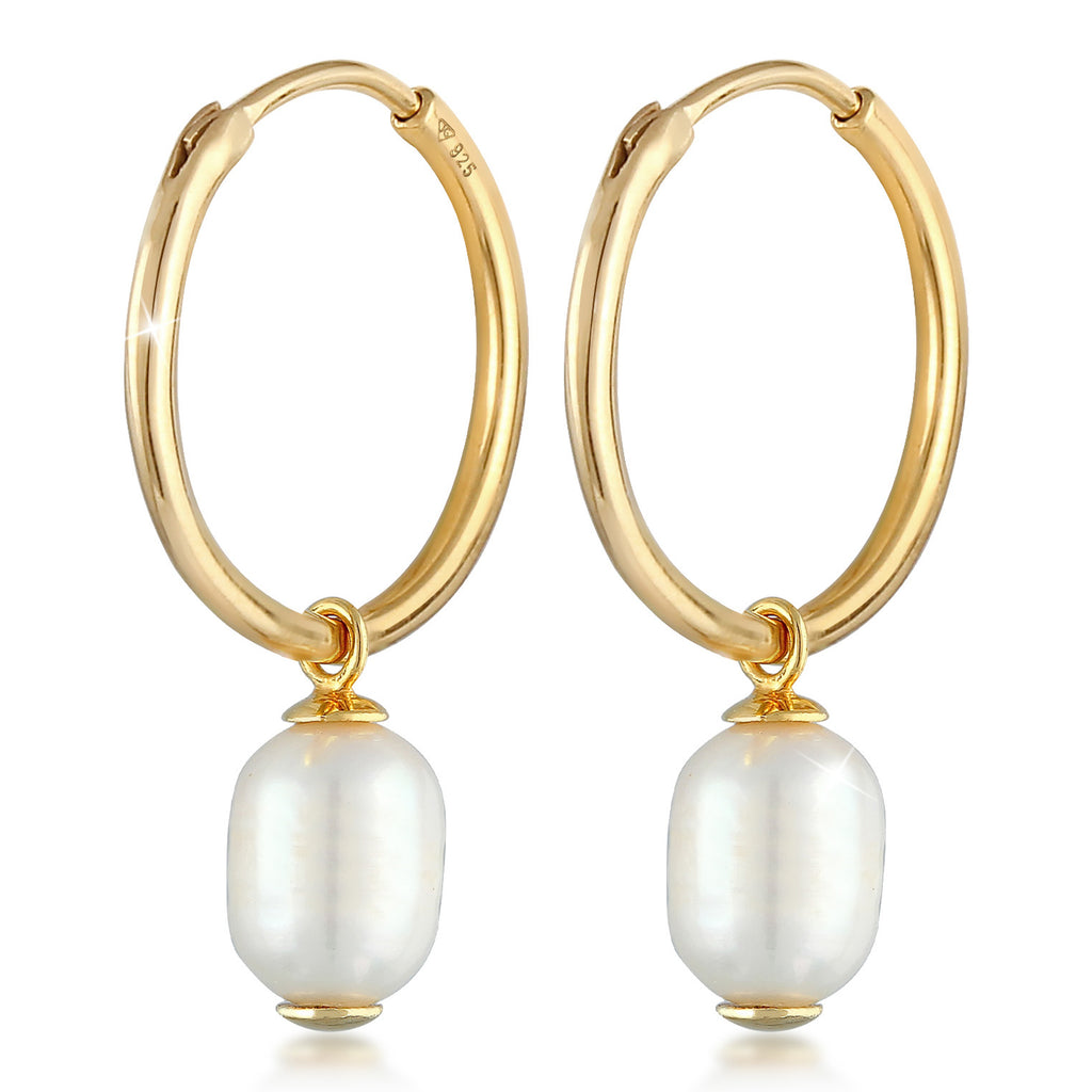Gold Perhiasan Wanita Perak Asli - Silver Anting Creol Mutiara Air Tawar Asli Gold Plated