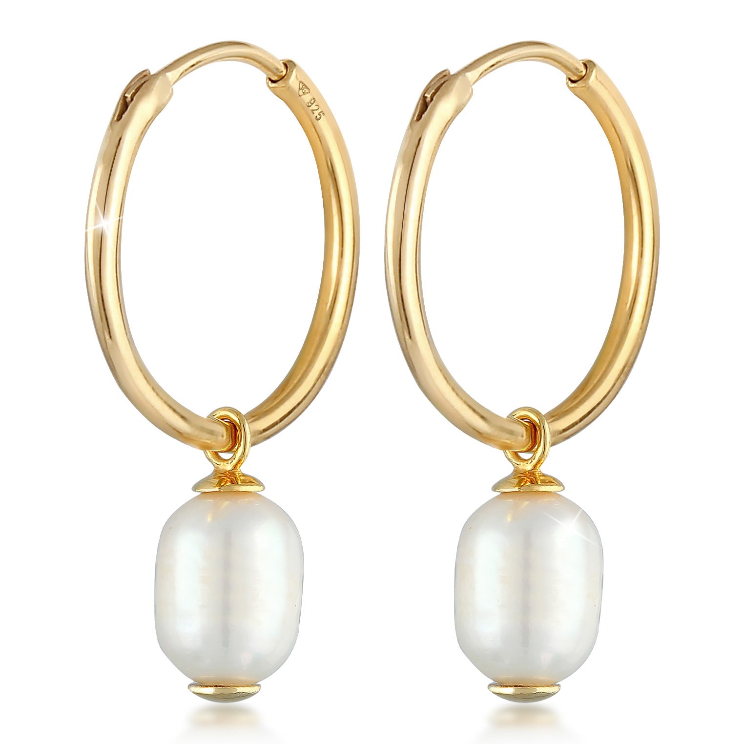 Gold Perhiasan Wanita Perak Asli - Silver Anting Creol Mutiara Air Tawar Asli Gold Plated