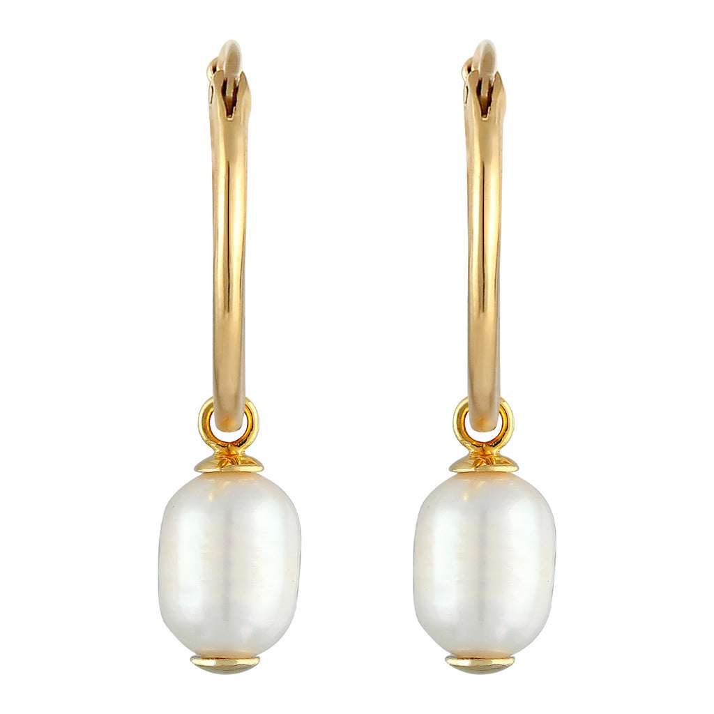 Gold Perhiasan Wanita Perak Asli - Silver Anting Creol Mutiara Air Tawar Asli Gold Plated