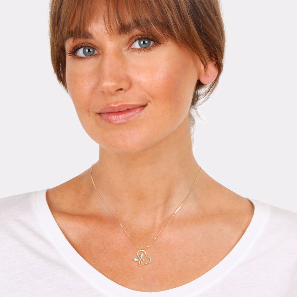 Gold - Elli | Butterfly Heart Necklace 925 Silver Gold Plated White Zirconia