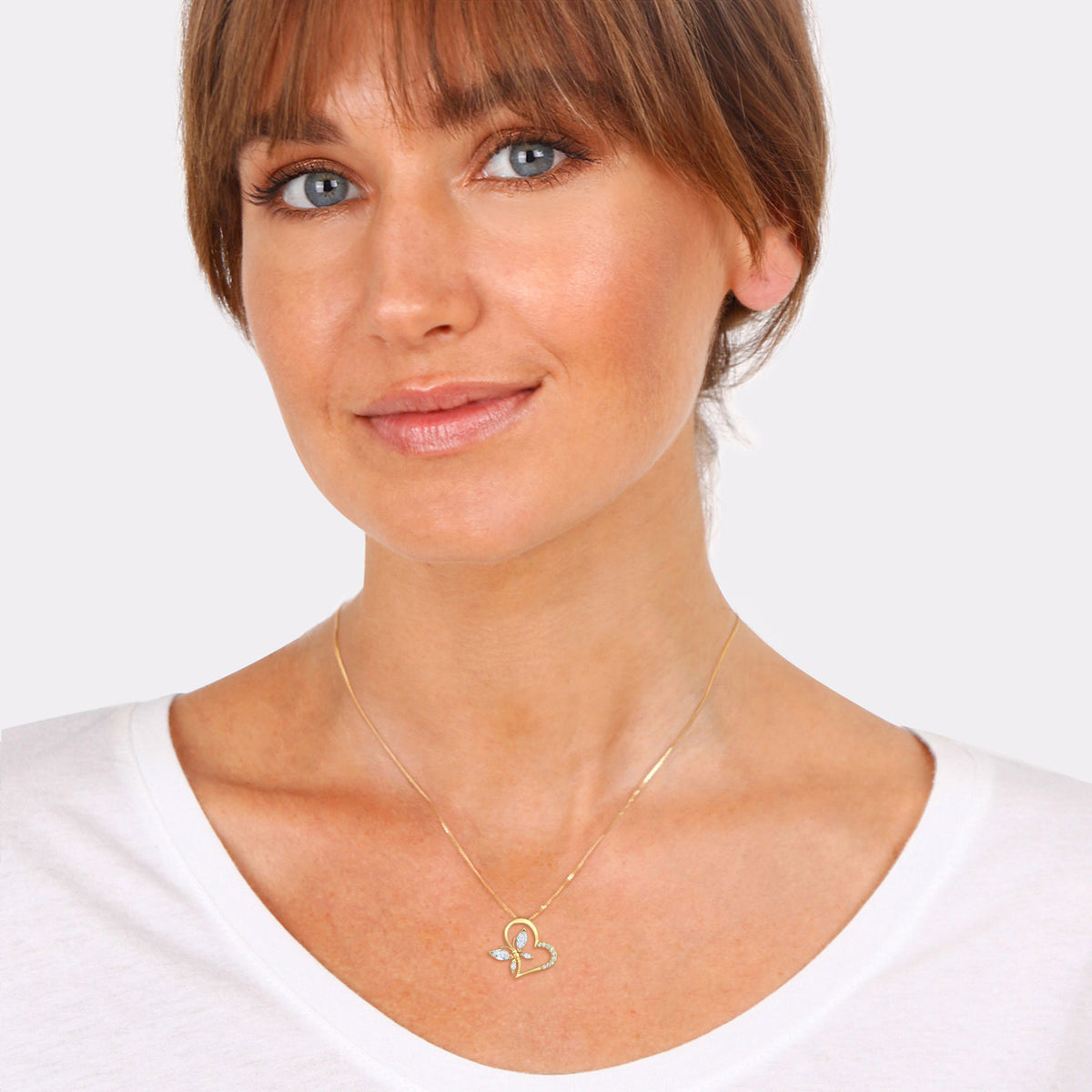 Gold - Elli | Butterfly Heart Necklace 925 Silver Gold Plated White Zirconia