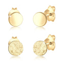 Gold Anting Perhiasan Perak 925 Wanita Set of 2 Matt Shiny Round Gold Plated