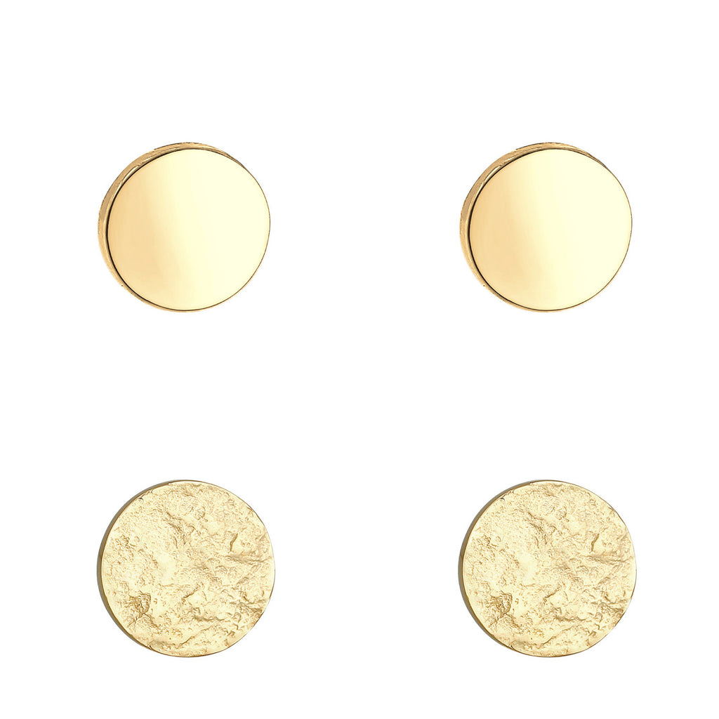 Gold Anting Perhiasan Perak 925 Wanita Set of 2 Matt Shiny Round Gold Plated