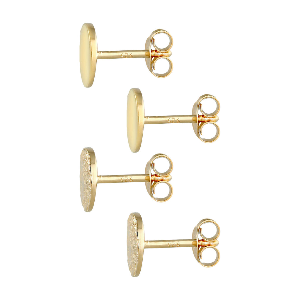Gold Anting Perhiasan Perak 925 Wanita Set of 2 Matt Shiny Round Gold Plated