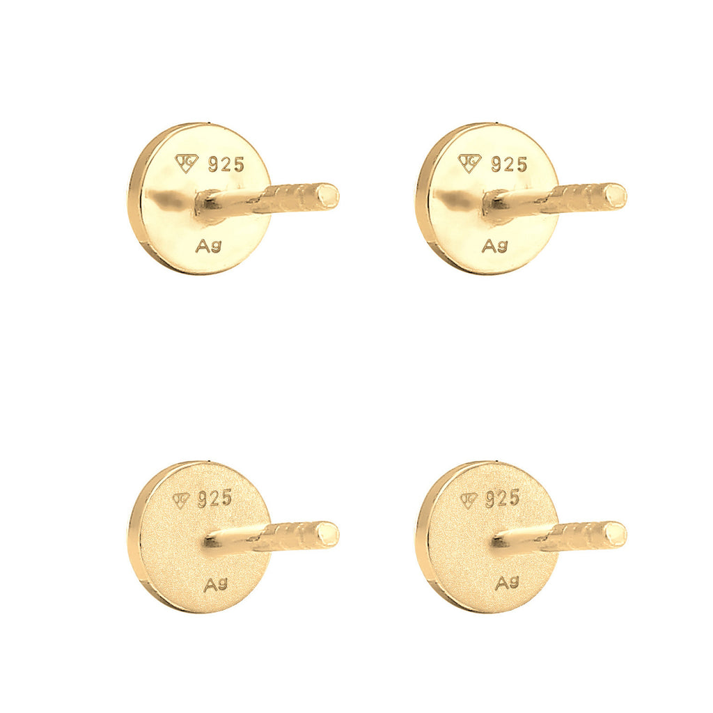 Gold Anting Perhiasan Perak 925 Wanita Set of 2 Matt Shiny Round Gold Plated