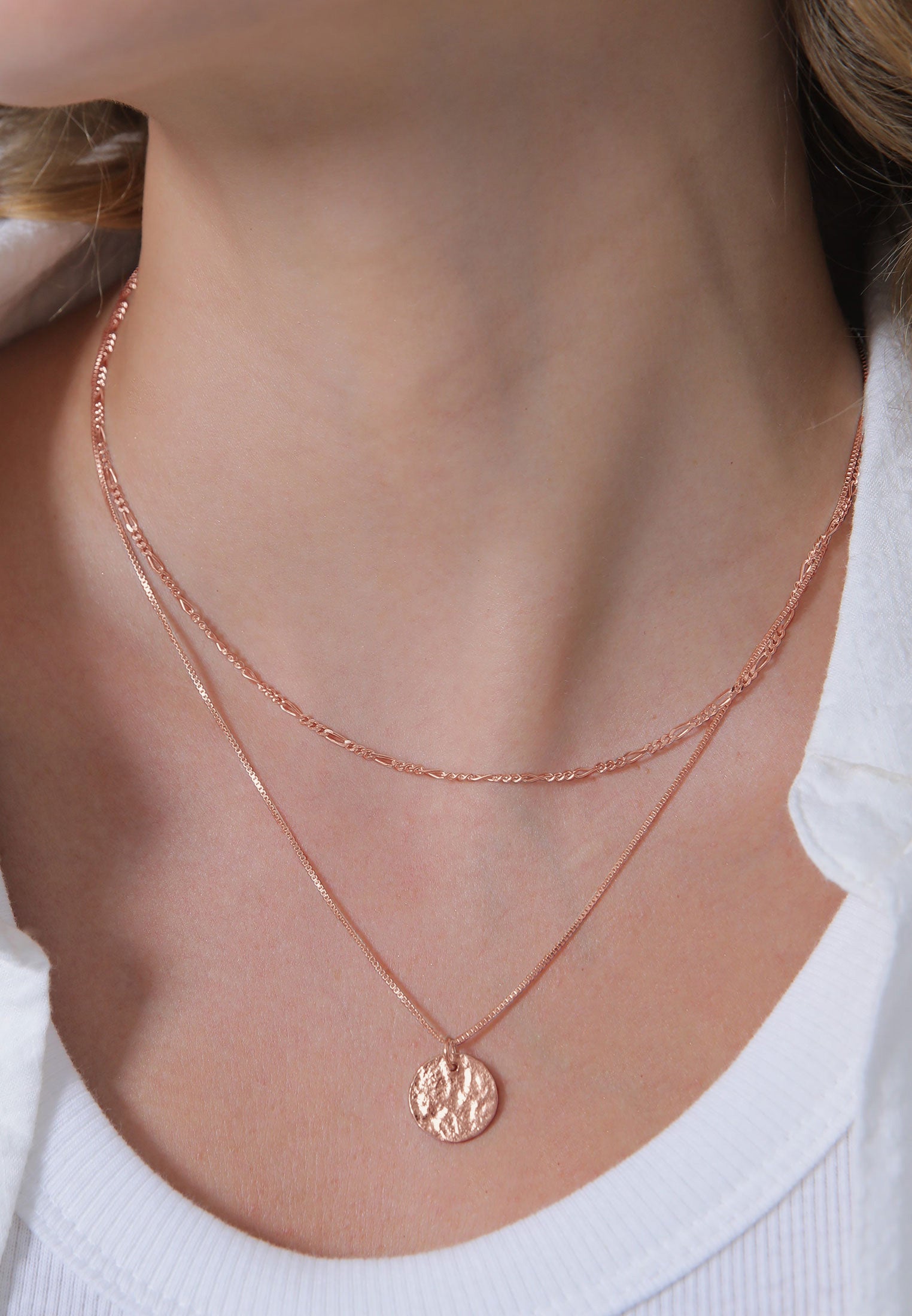 Rosegold Perhiasan Wanita Perak Asli - Silver Kalung  Layer Platelet Boho Lapis Rosegold