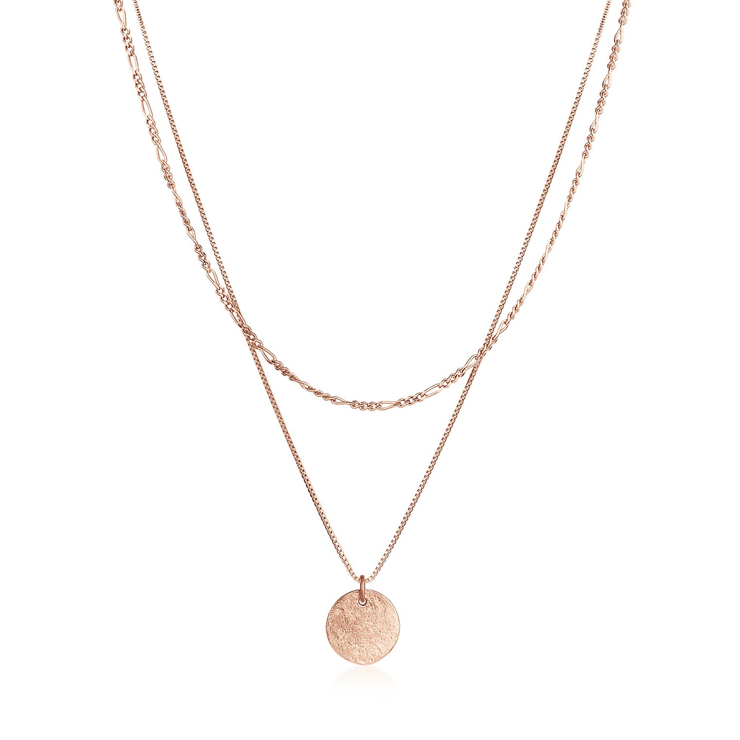 Rosegold Perhiasan Wanita Perak Asli - Silver Kalung  Layer Platelet Boho Lapis Rosegold
