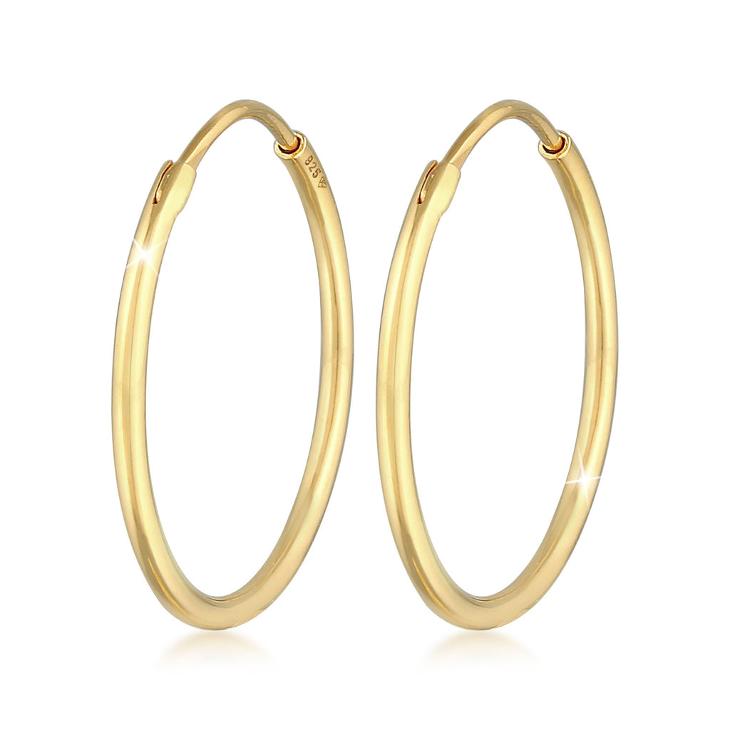 Gold Perhiasan Wanita Perak Asli - Silver Anting Creoles Round Basic Classic Gold Plated