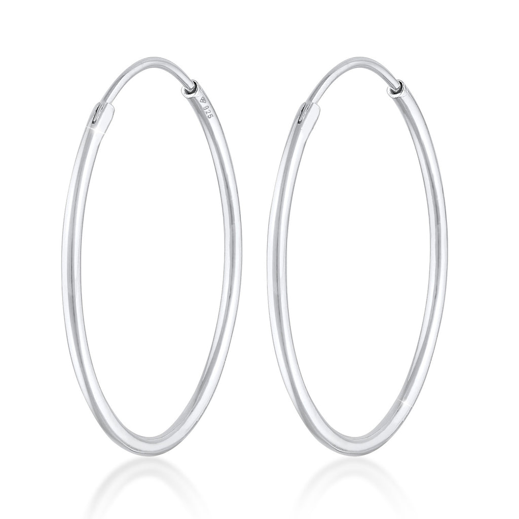 Silver Perhiasan Wanita Perak Asli - Silver Anting Creoles Round Basic Classic