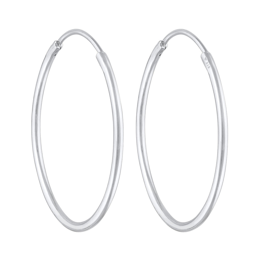 Silver Perhiasan Wanita Perak Asli - Silver Anting Creoles Round Basic Classic