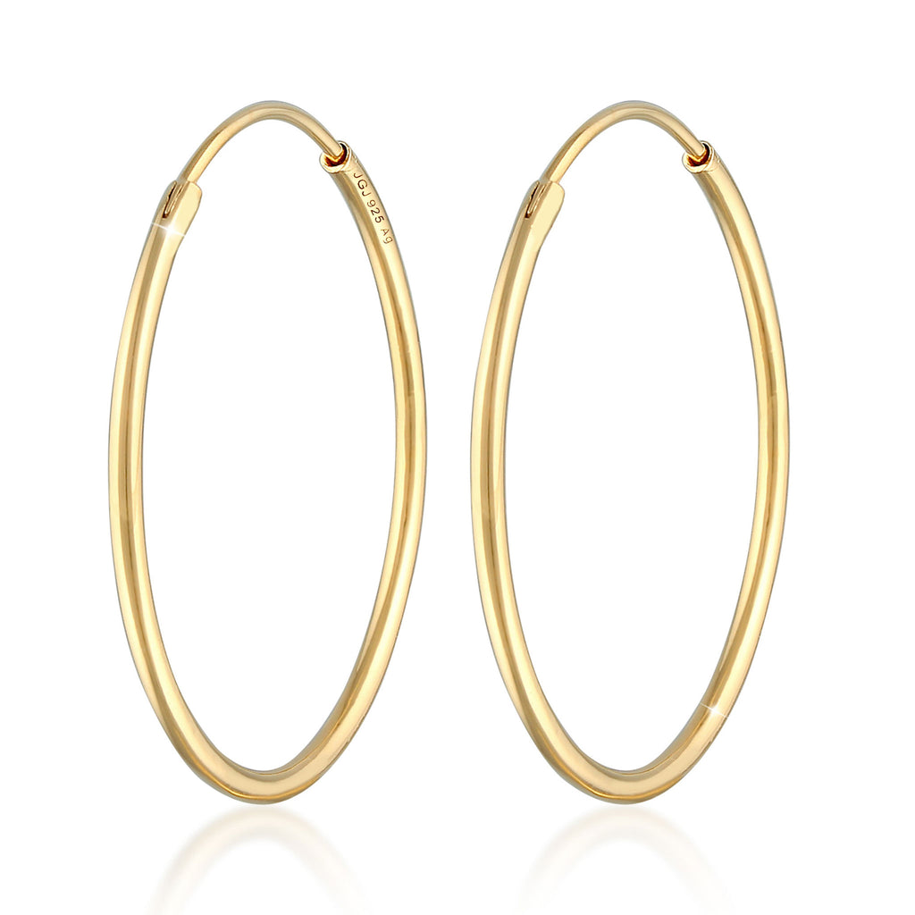 Large Classic Round Hoop Earrings 925 Silver Gold Plated
