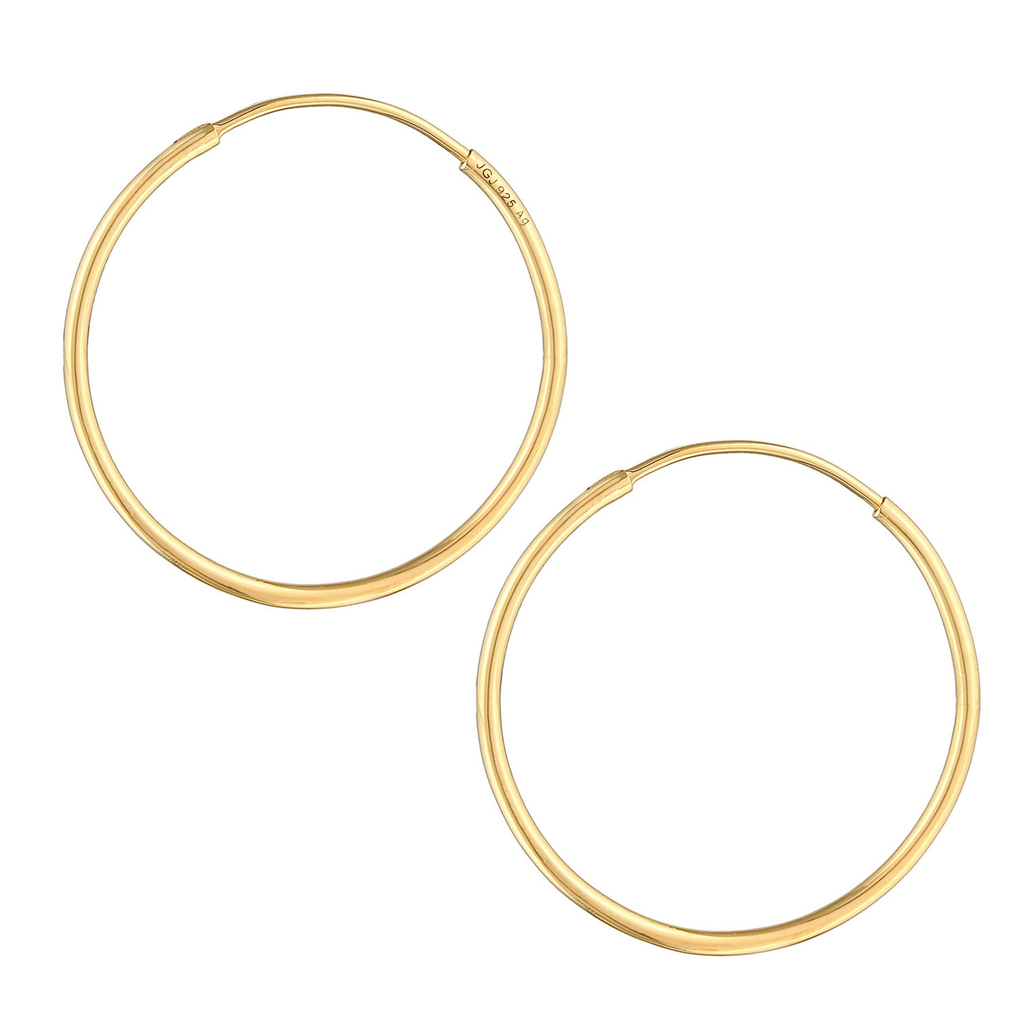 Gold Perhiasan Wanita Perak Asli - Silver Anting Creoles Round Basic Classic Gold Plated