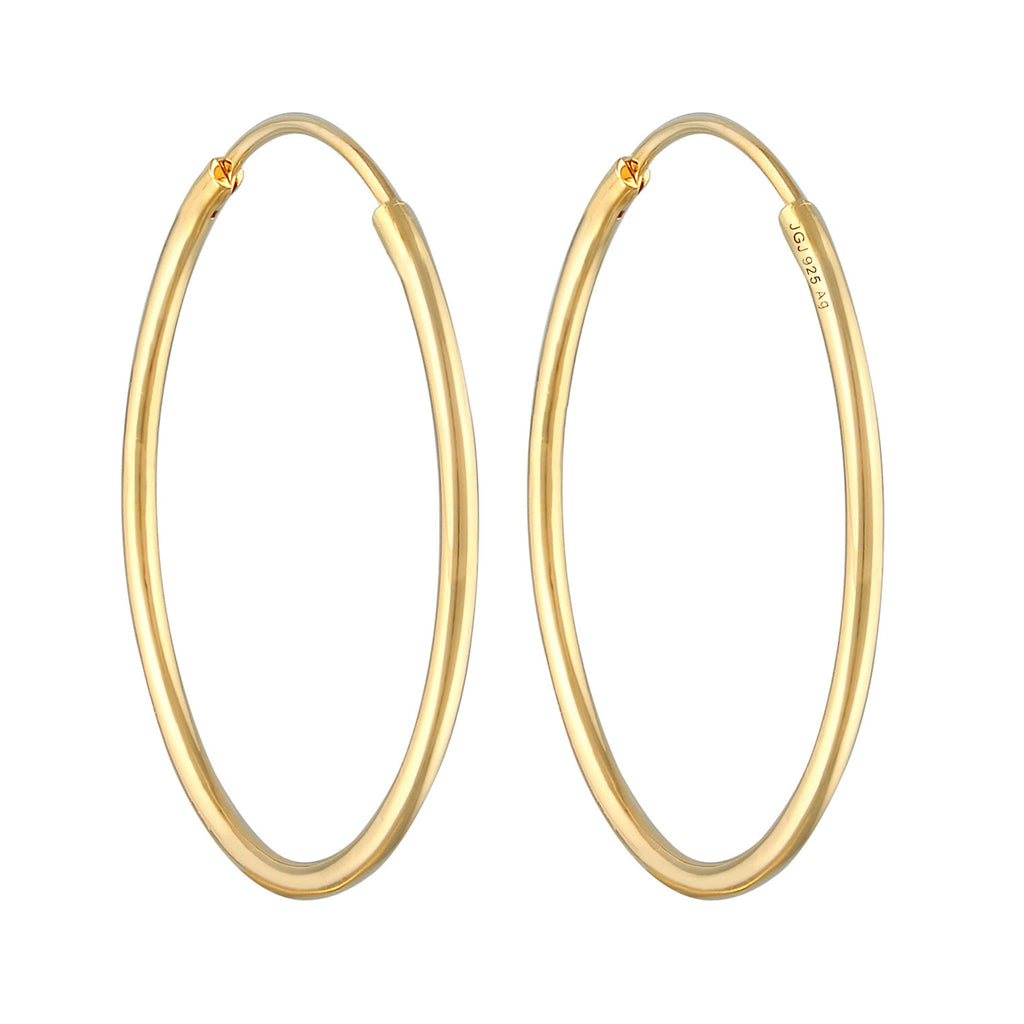 Gold Perhiasan Wanita Perak Asli - Silver Anting Creoles Round Basic Classic Gold Plated