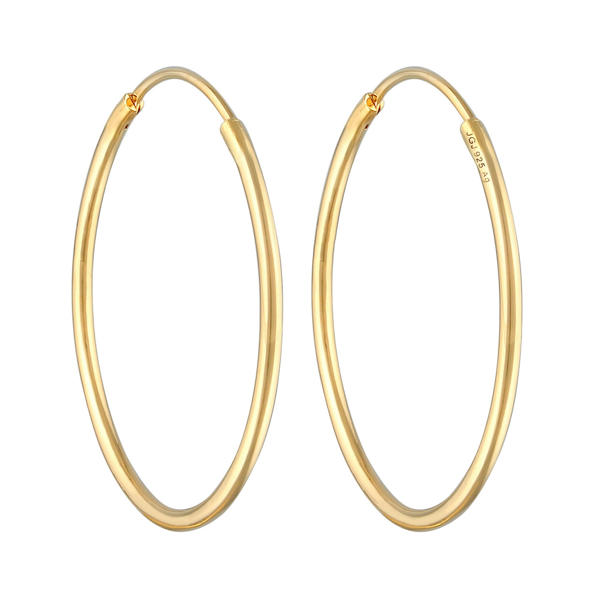 Gold Perhiasan Wanita Perak Asli - Silver Anting Creoles Round Basic Classic Gold Plated