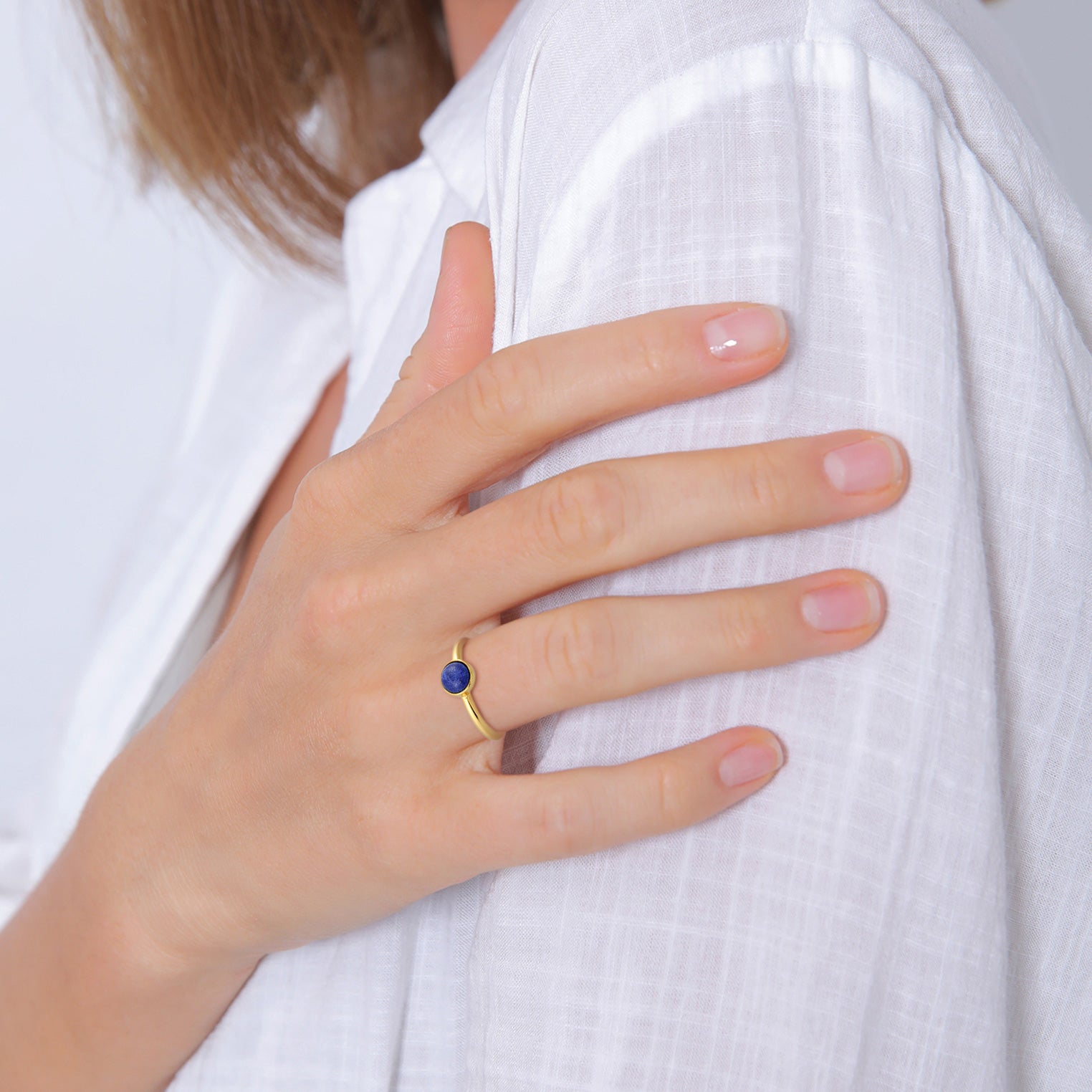 Gold Cincin Perhiasan Perak 925 Wanita Lapis Lazuli Gold Plated