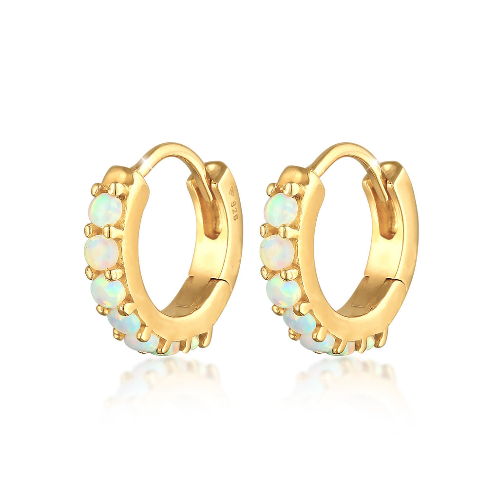 Gold Perhiasan Wanita Perak Asli - Silver Anting Creole Synthetic Opal Gold Plated