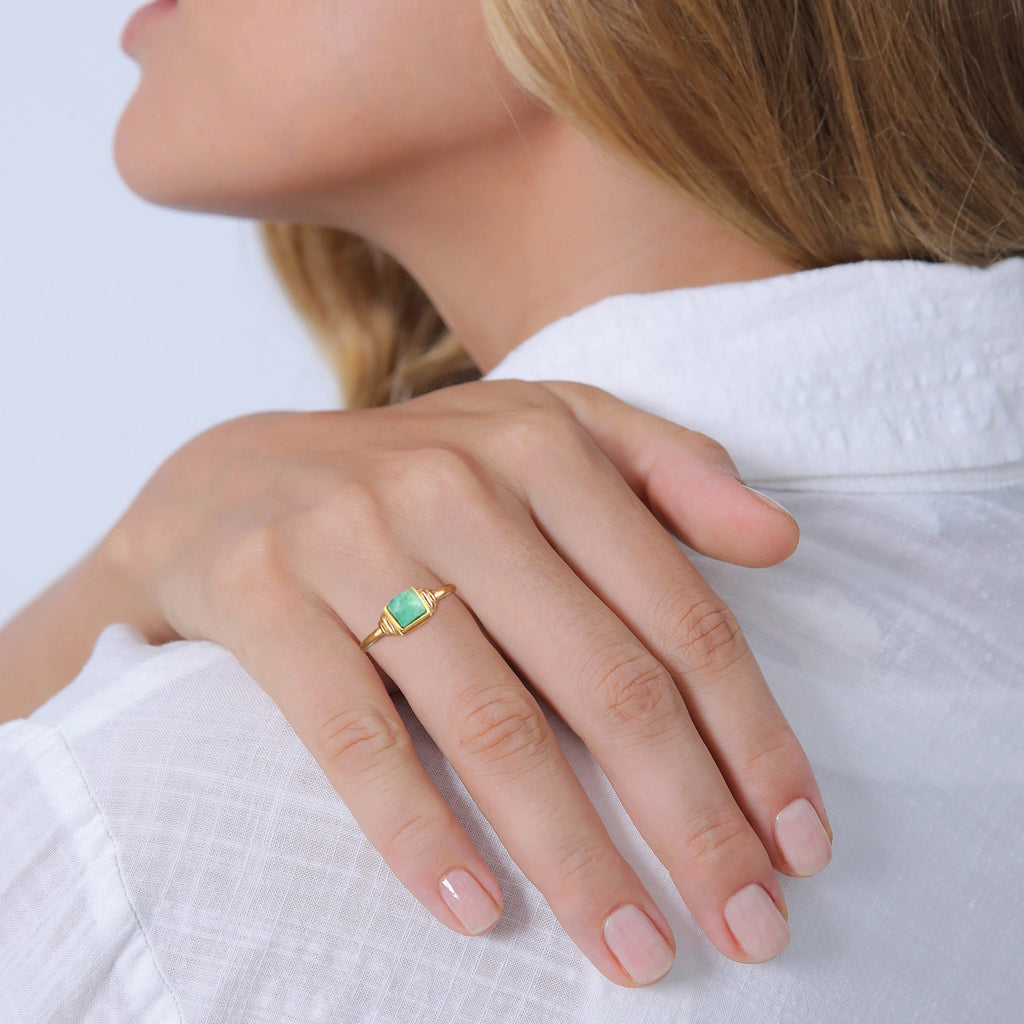 Gold Cincin Perhiasan Perak 925 Wanita Amazonite Gold Plated