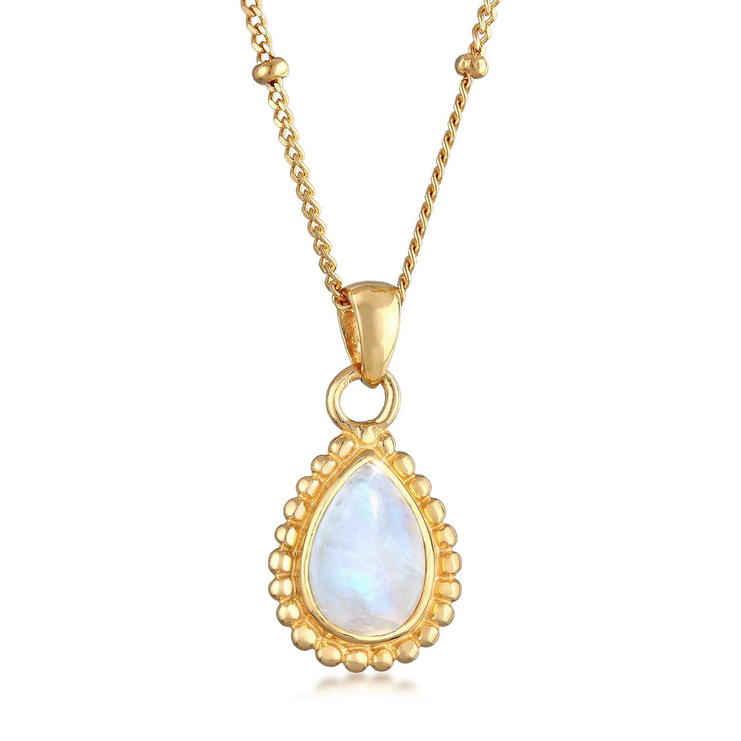Gold Perhiasan Wanita Perak Asli - Silver Kalung  Drop Moonstone Lapis Emas