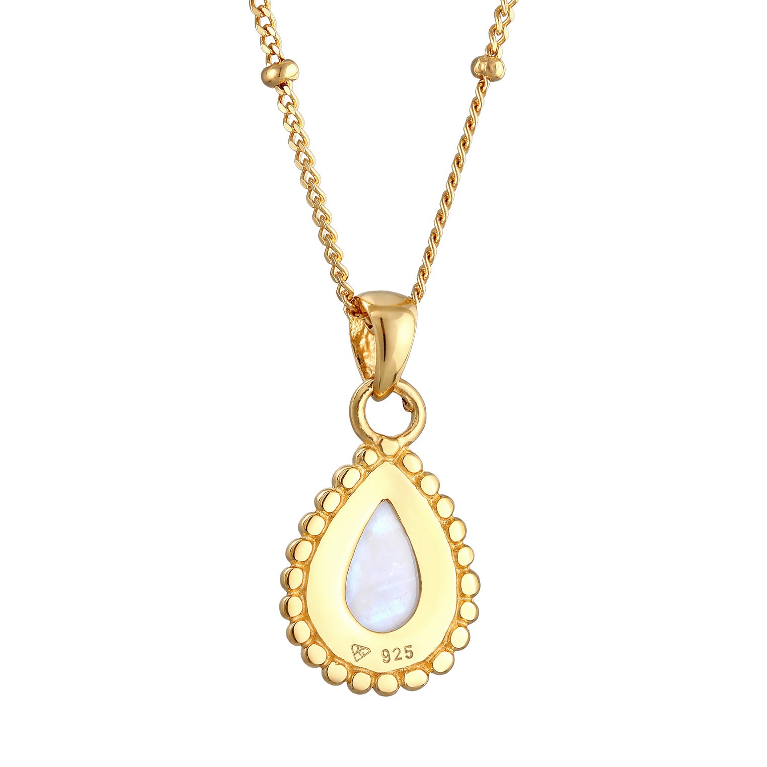 Gold Perhiasan Wanita Perak Asli - Silver Kalung  Drop Moonstone Lapis Emas