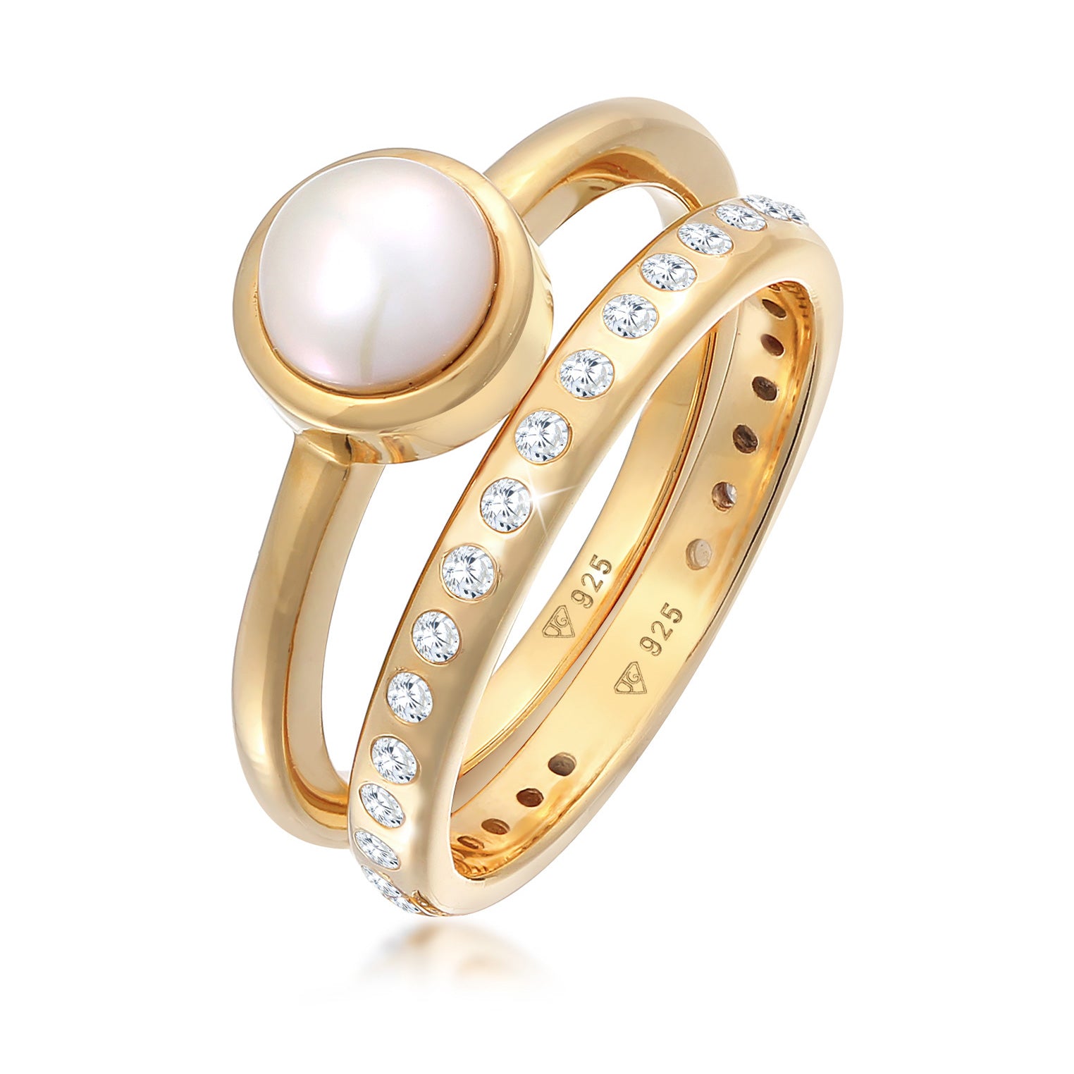 Gold Cincin Perhiasan Perak 925 Wanita Eternity Set Of 2 with Freshwater Pearl Gold Plated