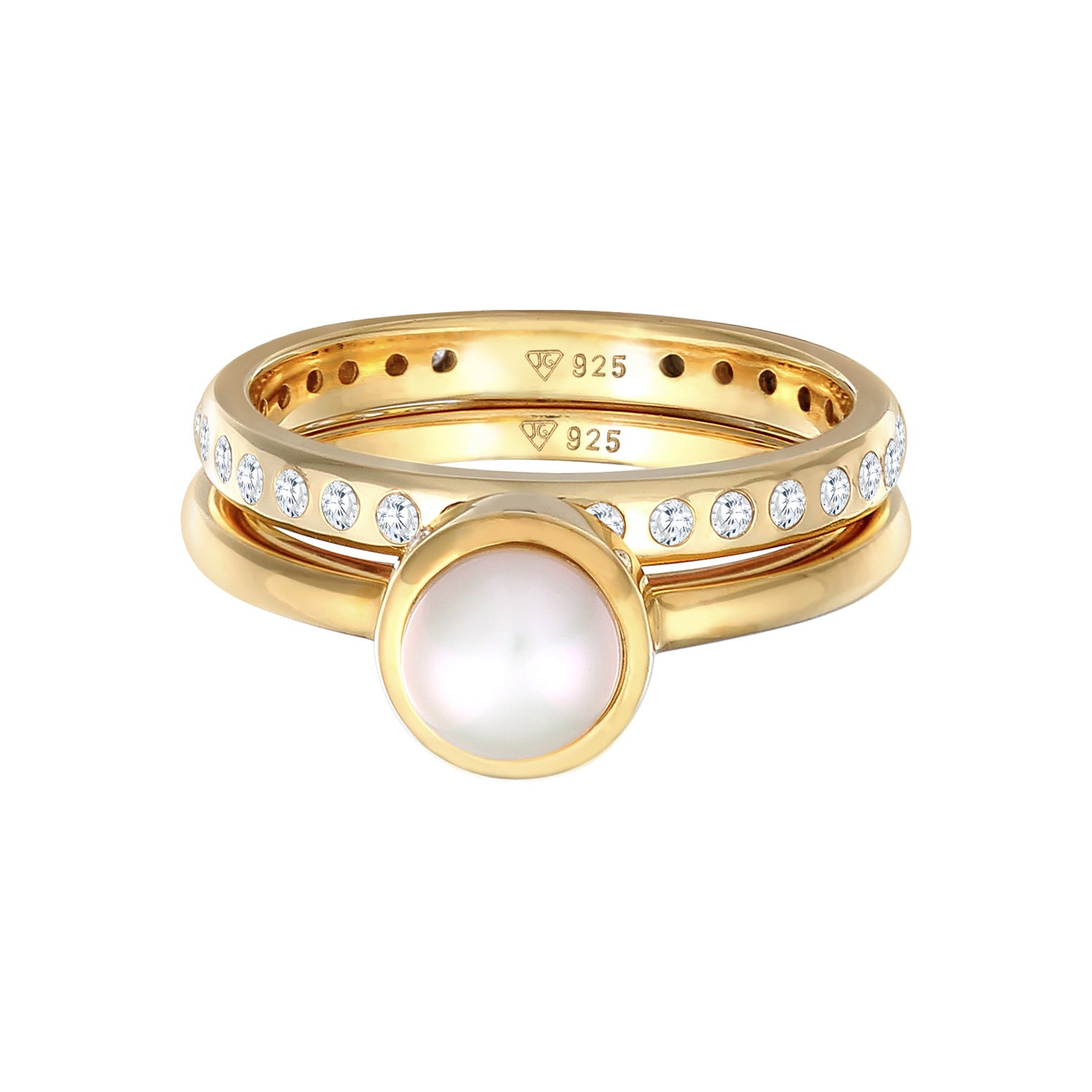 Gold Cincin Perhiasan Perak 925 Wanita Eternity Set Of 2 with Freshwater Pearl Gold Plated