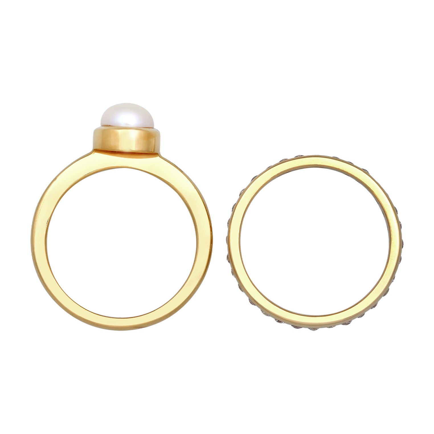 Gold Cincin Perhiasan Perak 925 Wanita Eternity Set Of 2 with Freshwater Pearl Gold Plated