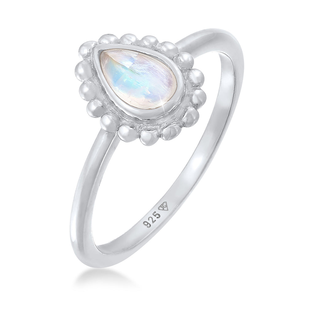 Silver Cincin Perhiasan Perak 925 Wanita Drop Moonstone