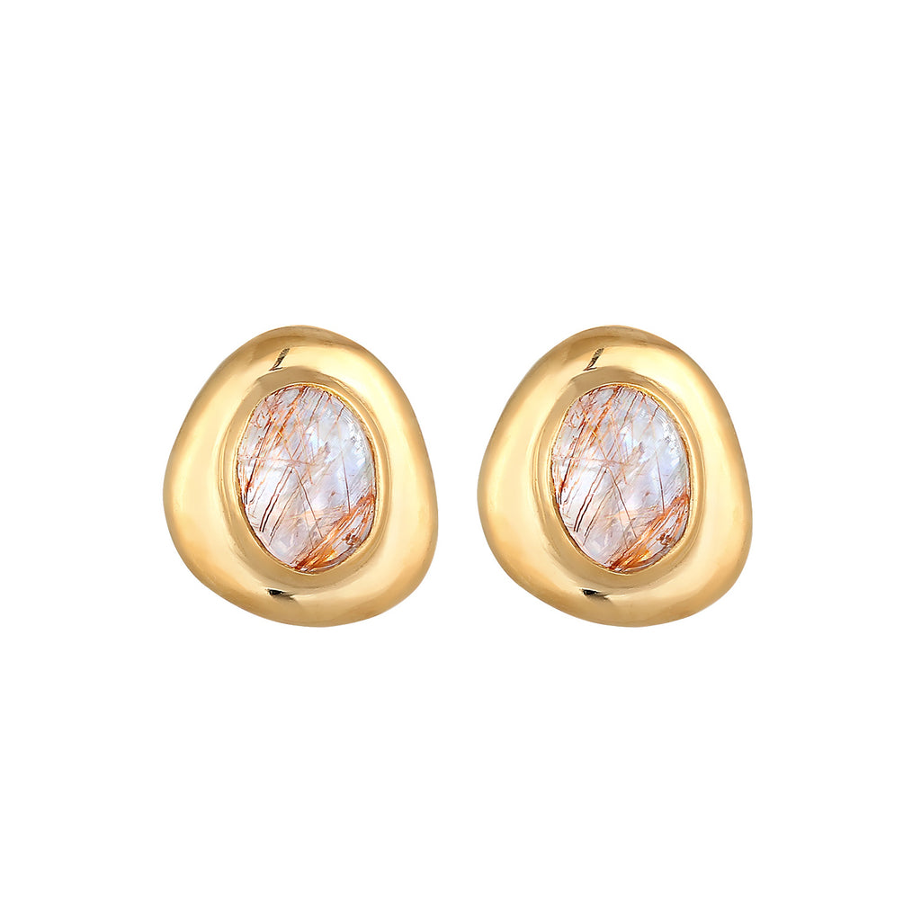 Gold Perhiasan Wanita Perak Asli - Silver Anting Gemstone Stud Quartz Gold Plated