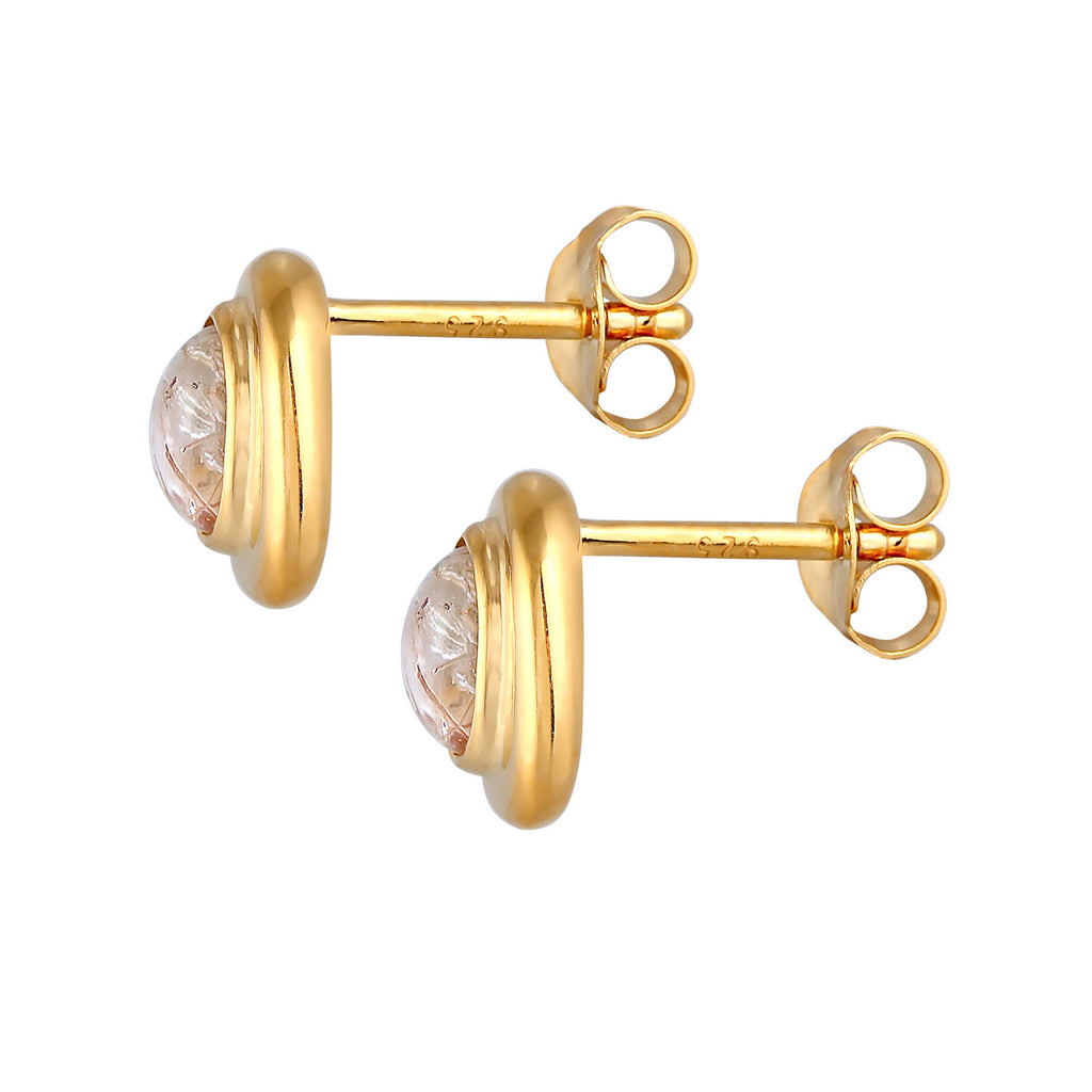 Gold Perhiasan Wanita Perak Asli - Silver Anting Gemstone Stud Quartz Gold Plated