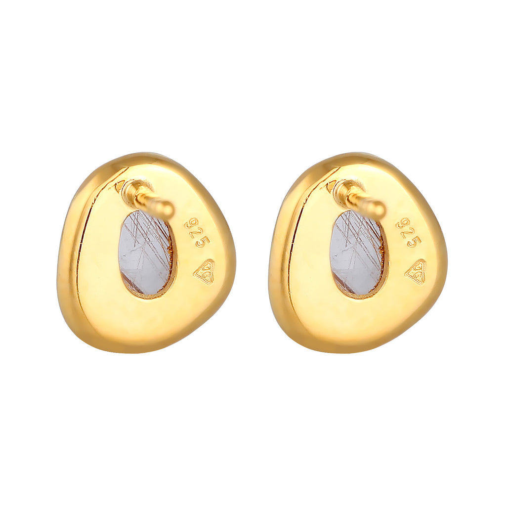 Gold Perhiasan Wanita Perak Asli - Silver Anting Gemstone Stud Quartz Gold Plated