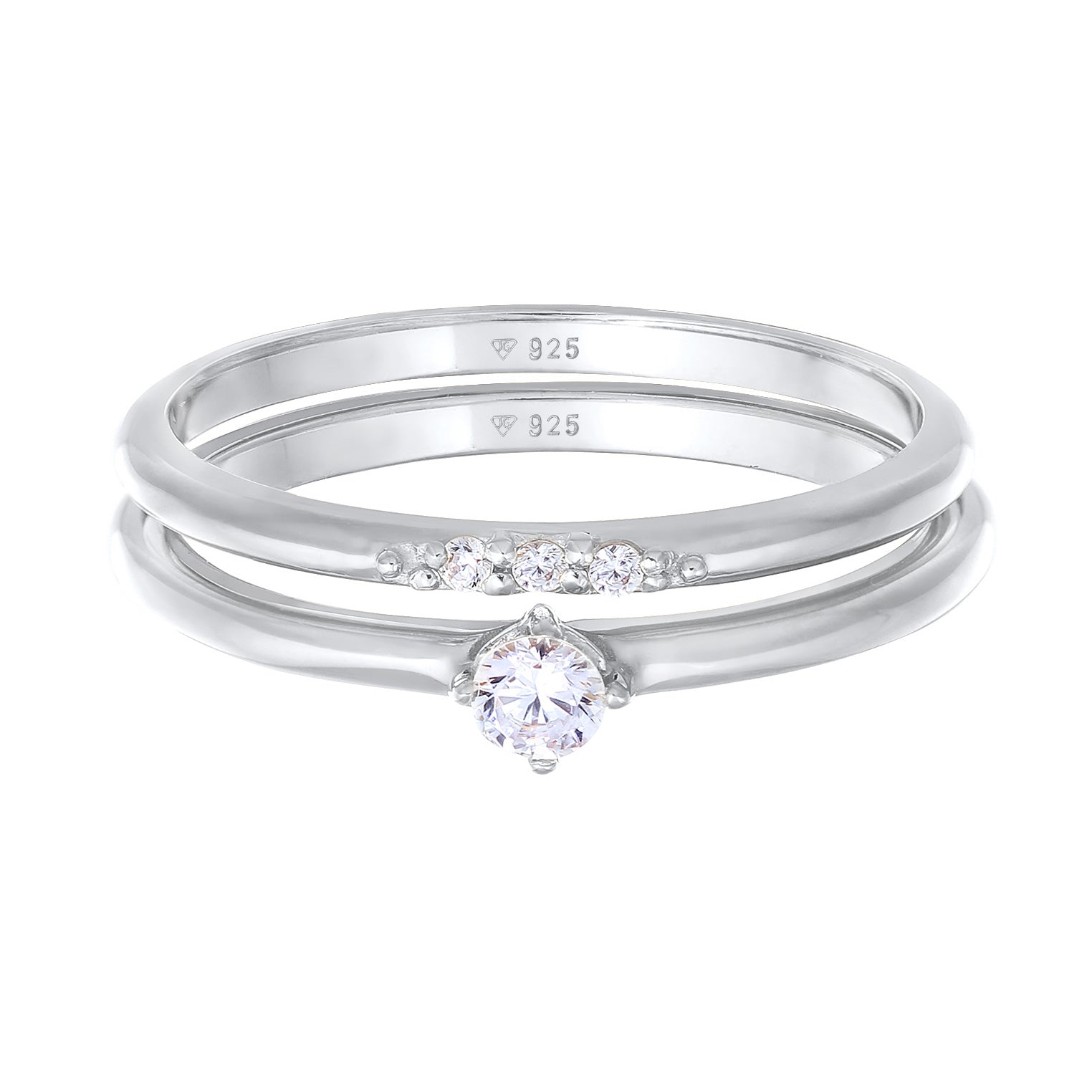 Silver Cincin Perhiasan Perak 925 Wanita Stack Ring Set Solitaire with Zirconia