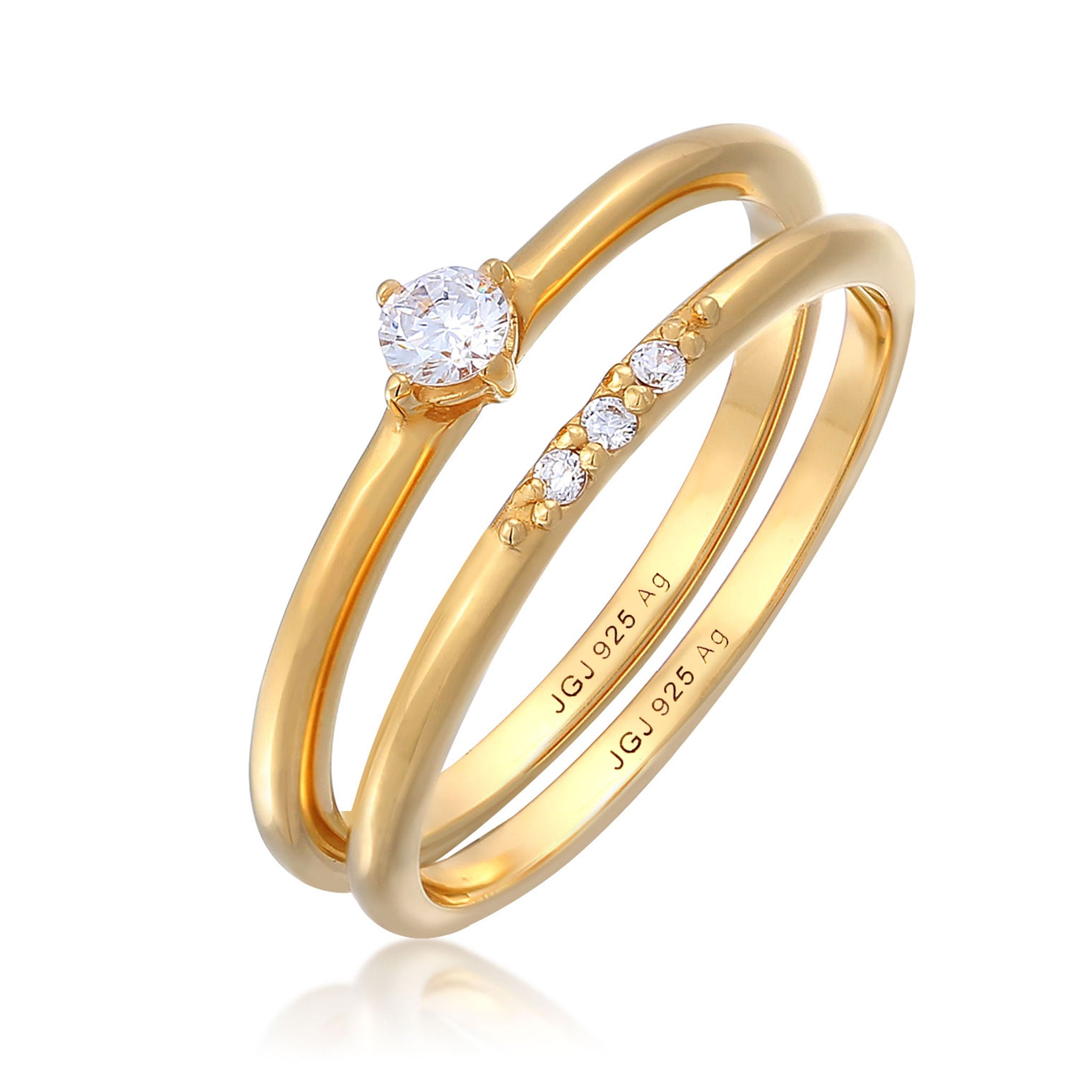 Gold Cincin Perhiasan Perak 925 Wanita Stack Ring Set Solitaire with Zirconia Gold Plated
