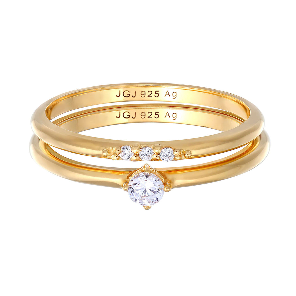 Ring Stack Set Solitaire Zirconia Crystals In 925 Sterling Silver Gold Plated