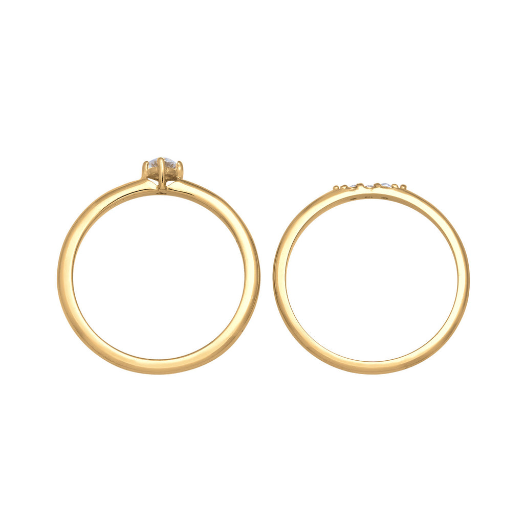 Gold Cincin Perhiasan Perak 925 Wanita Stack Ring Set Solitaire with Zirconia Gold Plated