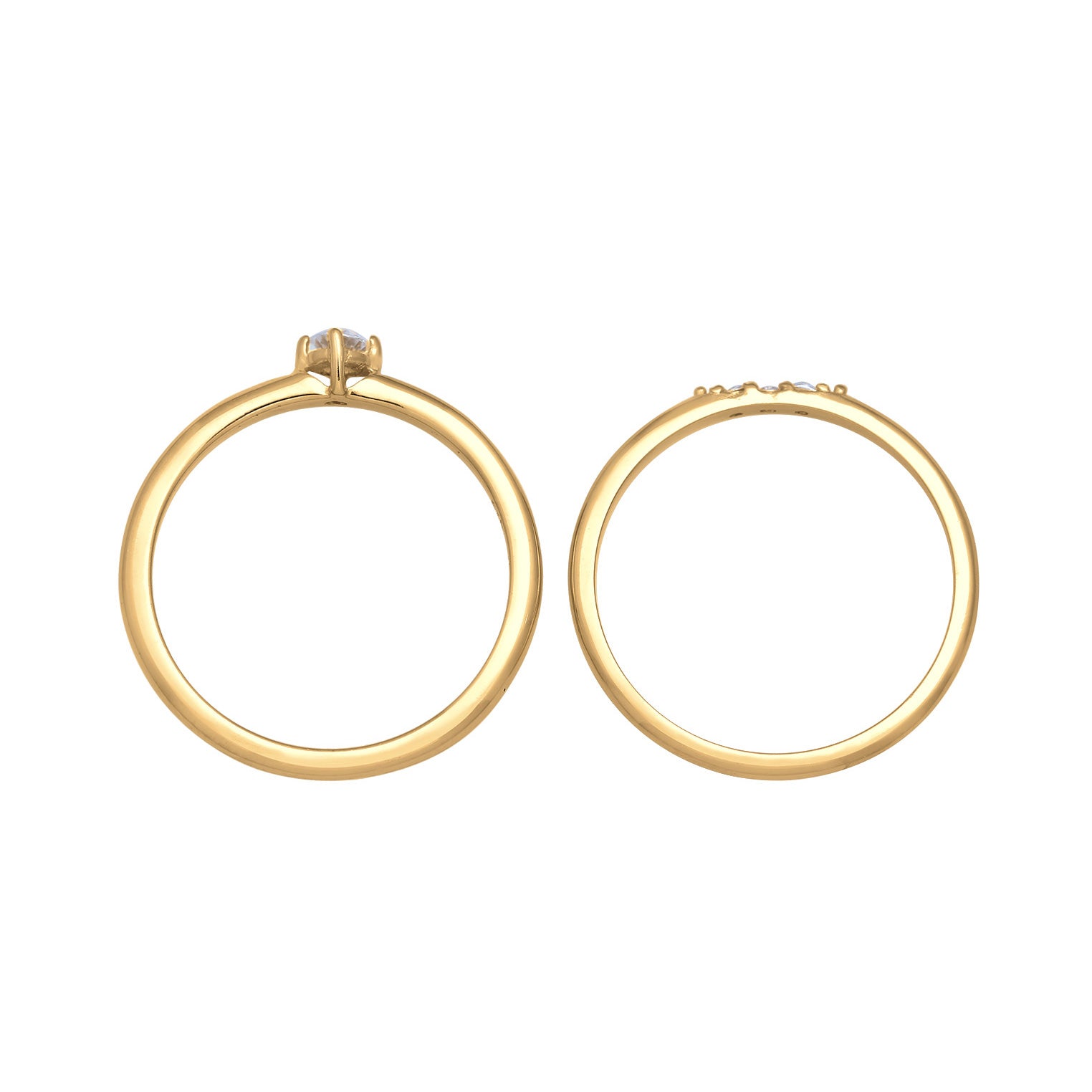 Gold Cincin Perhiasan Perak 925 Wanita Stack Ring Set Solitaire with Zirconia Gold Plated