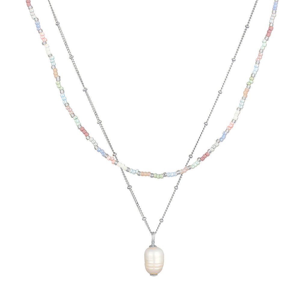 Silver Perhiasan Wanita Perak Asli - Silver Kalung   Beads Baroque Layer Freshwater Cultured Pearl
