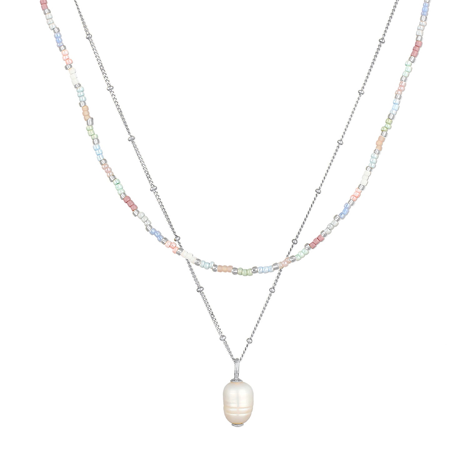 Silver Perhiasan Wanita Perak Asli - Silver Kalung   Beads Baroque Layer Freshwater Cultured Pearl