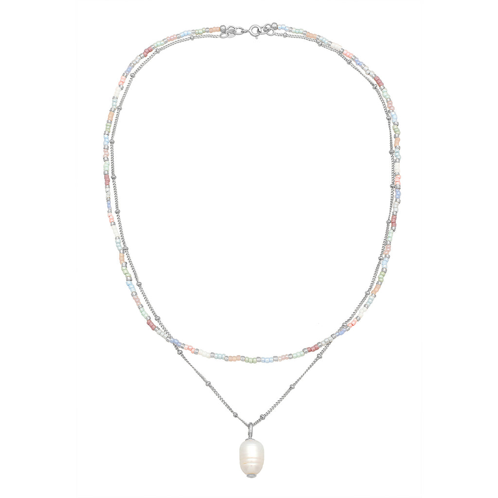 Silver Perhiasan Wanita Perak Asli - Silver Kalung   Beads Baroque Layer Freshwater Cultured Pearl