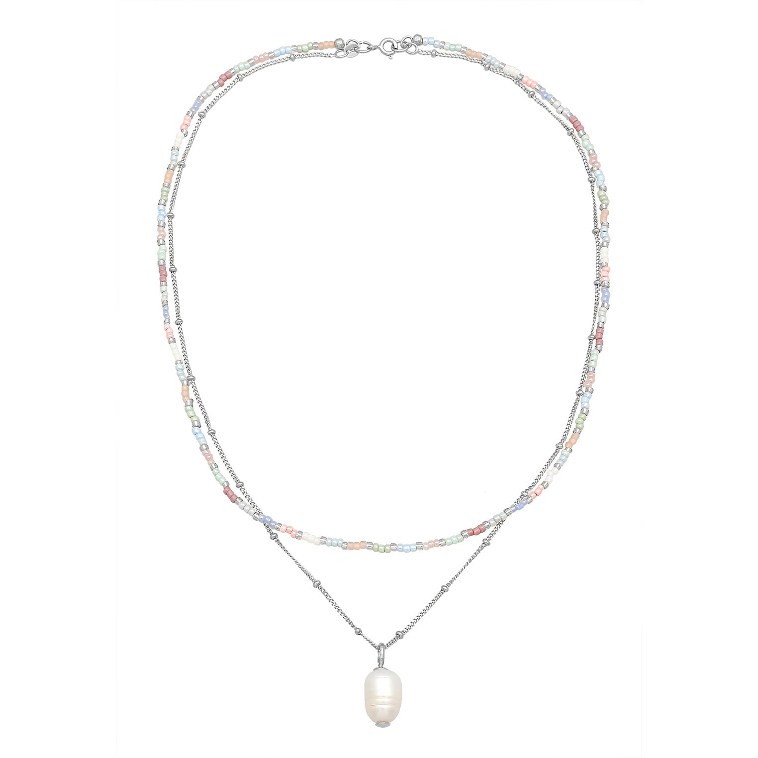 Silver Perhiasan Wanita Perak Asli - Silver Kalung   Beads Baroque Layer Freshwater Cultured Pearl
