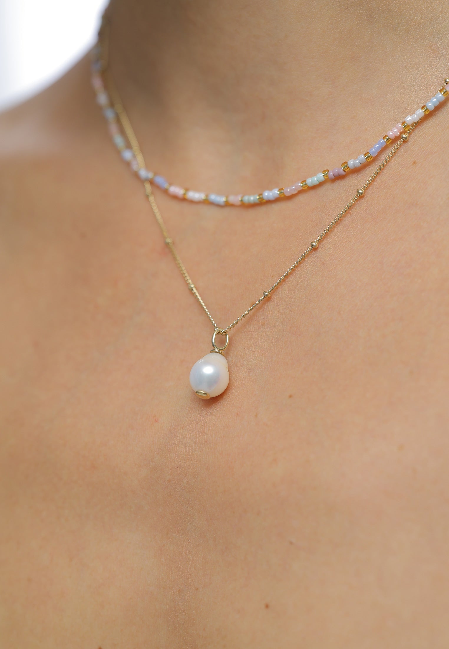 Gold Perhiasan Wanita Perak Asli - Silver Kalung   Beads Baroque Layer Freshwater Cultured Pearl Lapis Emas