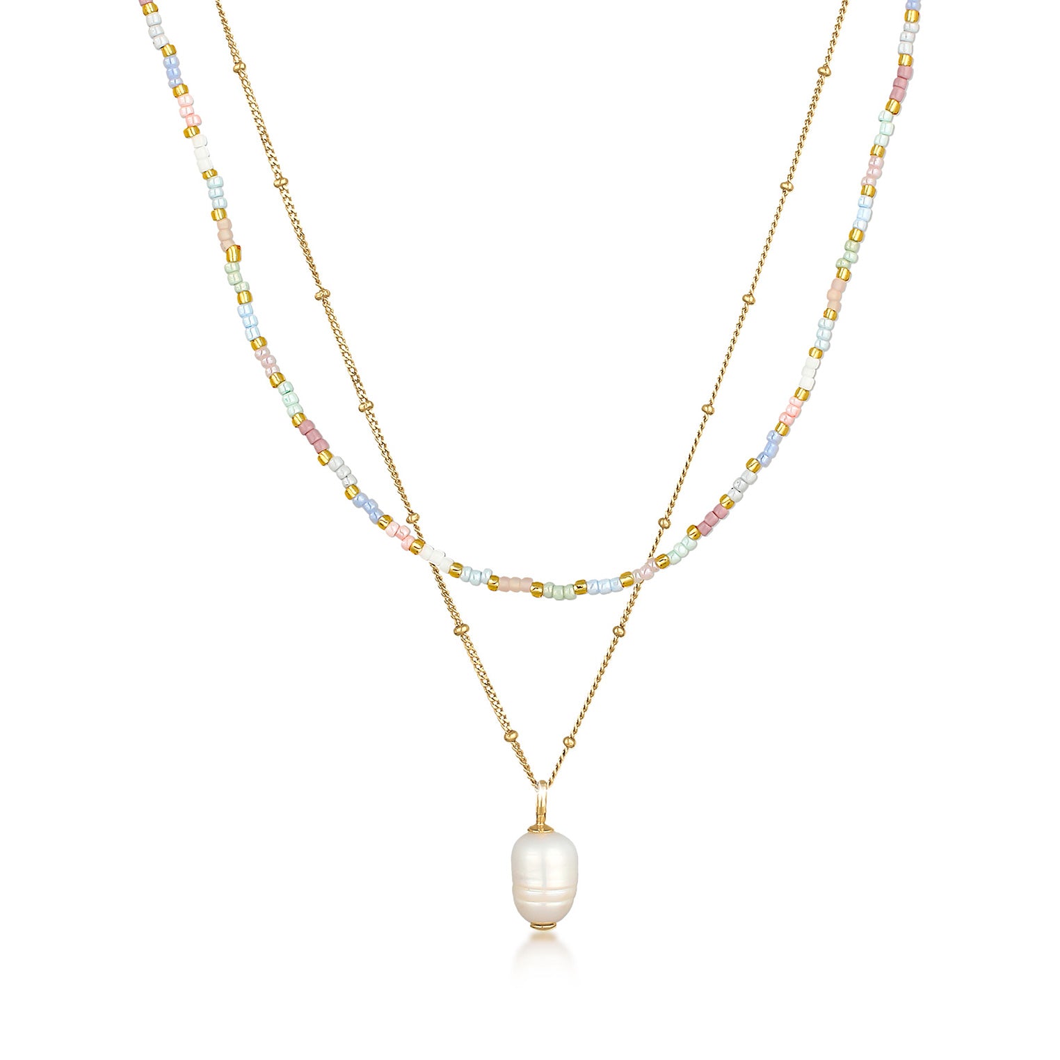 Gold Perhiasan Wanita Perak Asli - Silver Kalung   Beads Baroque Layer Freshwater Cultured Pearl Lapis Emas